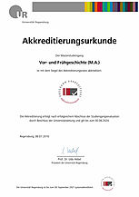 Akkreditierungsurkunde Masterstudiengang Vor- und Frühgeschichte (M.A.)