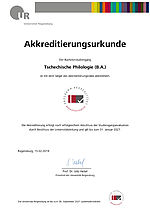 Akkreditierungsurkunde Studiengang Tschechische Philologie (B.A.)