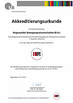 Akkreditierungsurkund Bachelorstudiengang Angewandte Bewegungswissenschaften (B.A.)