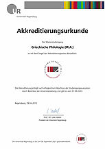 Akkreditierungsurkunde Masterstudiengang Griechische Philologie (M.A.)