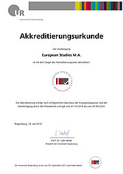 Akkreditierungsurkunde Studiengang European Studies M.A.