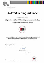 Akkreditierungsurkunde Allgemeine und Vergleichende Sprachwissenschaft B.A.