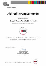 Akkreditierungsurkunde Masterstudiengang Europäisch-Amerikanische Studien (M.A.)