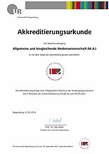 Akkreditierungsurkunde Masterstudiengang Allgemeine und Vergleichende Medienwissenschaft (M.A.)