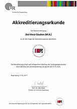 Akkreditierungsurkunde Masterstudiengang Ost-West-Studien (M.A.)