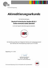 Akkreditierungsurkunde Bachelorstudiengang Deutsch-Tschechische Studien (B.A.)