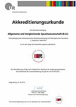Akkreditierungsurkunde Bachlorstudiengang Allgemeine und Vergleichende Sprachwissenschaft (B.A.)