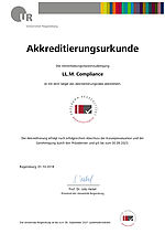 Akkreditierungsurkunde Weiterbildungsmasterstudiengang LL.M. Compliance