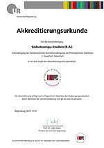 Akkreditierungsurkunde Bachelorstudiengang Südosteuropa-Studien (B.A.)
